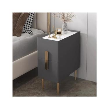 Imagem de Mesa de cabeceira moderna de madeira com 2 gavetas de superfície de rocha (cor: 02) (1)