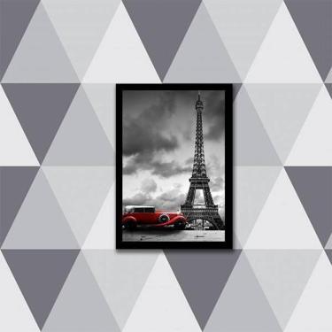 Imagem de Quadro Fotografia Carro Vermelho Torre Eiffel 45X34 Preta