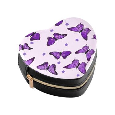 Imagem de Burbuja Mini caixa de joias em forma de coração de borboletas para mulheres e meninas, estojo portátil organizador de armazenamento para brincos, anéis, colares e pulseiras