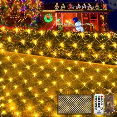 Imagem de KNONEW Luzes de Rede de Natal 420 LEDs 4 m x 2 m Luzes de Malha Externas Conectáveis À Prova D'Água 8 Modos e Temporizador Rede Plug-in Luzes de Fadas para Arbustos Jardim Festa Casamento Feriado