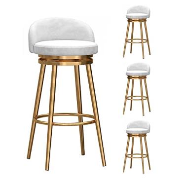 Imagem de Conjunto de 4 bancos de bar com altura de balcão com encosto e giratório, banquetas de bar de café da manhã Farmhouse Kitchen, rotação de 360°, assento estofado de veludo, pernas de metal dourado