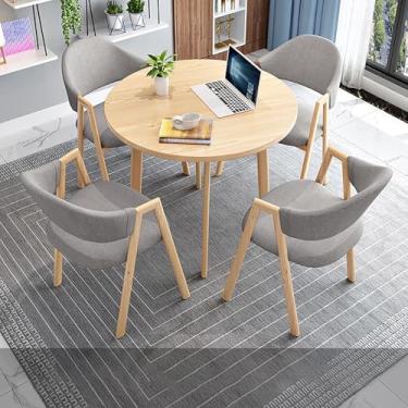 Imagem de Mesa de recepção e cadeiras de conferência, conjunto de mesa de jantar para 4, conjunto de mesa de jantar redonda e cadeira, com 1 mesa e 4 cadeiras, economia de espaço, fácil de montar, para sala de