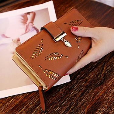Imagem de Carteira feminina longa de couro vazada – Bolsa clutch estilo doce com zíper, porta-moedas e cartões portátil para uso diário, Marrom, Bonito