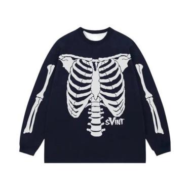 Imagem de Camiseta Unissex Com Estampa 3D De Esqueleto, Manga Comprida, Gola Red