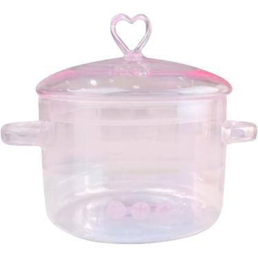 Imagem de Panela de vidro com tampa e alça, panela de vidro transparente para sopa, macarrão, comida para bebê, rosa, 1900ML