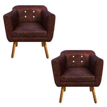 Imagem de Kit 02 Poltrona Decorativa Julia Couro Marrom com Strass Pés Palito - 