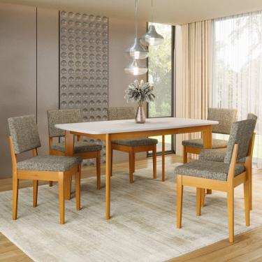 Imagem de Conjunto Sala de Jantar Siera 6 Lugares Retangular Madeira Maciça Miami Cerejeira/Café