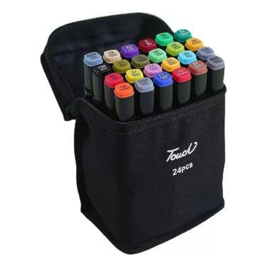 Imagem de Caneta Marcador Ponta Dupla Colorir Estojo Organizador 24