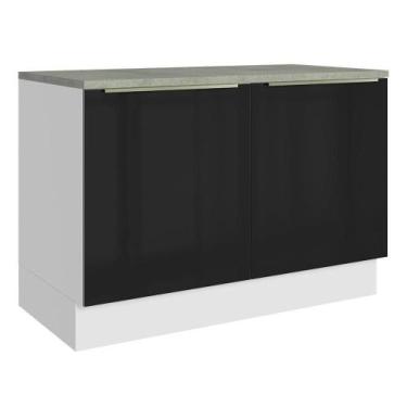 Imagem de Balcão De Cozinha 120 Cm 2 Portas Branco/preto Lux Madesa Branco/preto