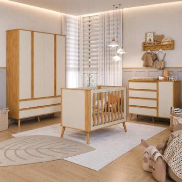 Imagem de Kit Berço Guarda Roupa E Cômoda Quarto Infantil MDF Theo - BEBE E CIA