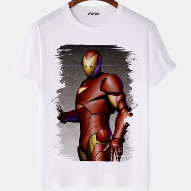 Imagem de Camiseta masculina Homem de Ferro Desenho Arte Camisa Blusa Branca Estampada