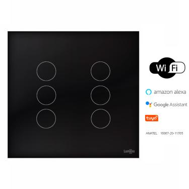 Imagem de Interruptor Touch Wi-Fi Tok Glass 6 Botões Preto 4X4 Lumenx