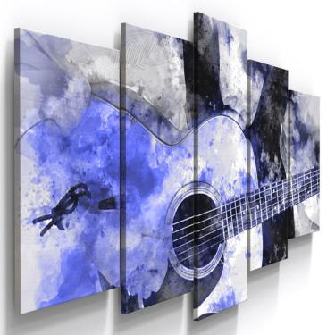 Imagem de Quadros Decorativos Violão Azul Musical Sala Quarto 