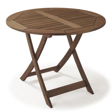Imagem de Mesa Redonda Ripada Dobrável para Áreas Externas em Madeira Eucalipto 