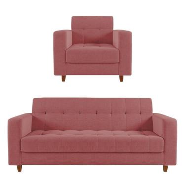 Imagem de Kit Sofá 03 Lugares E 01 Poltrona Arezzo Linho Whiski Rose
