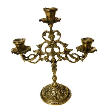 Imagem de Castiçal Três Velas Bronze Floral Religião Igrejas Decoração - Ats