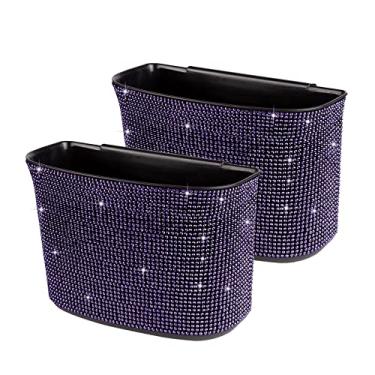 Imagem de eing Lata de lixo de carro com cristais brilhantes bolsos de armazenamento automáticos, 100% à prova de vazamento para carro, lixeira, para parte traseira/câmbio de marchas/console central, (2 - pacote, roxo)