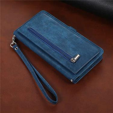 Imagem de Capa de telefone de couro com alça longa para Samsung Galaxy A13 A23 A33 A53 A12 A22 A32 A52 S A51 A71 Zipper Wallet Multi Card Cover, Azul, para Samsung S21 Ultra