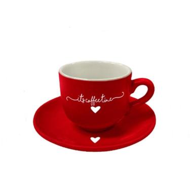 Imagem de Xícara de Café Vermelha com Coração Porcelana Hauskraft 90ml