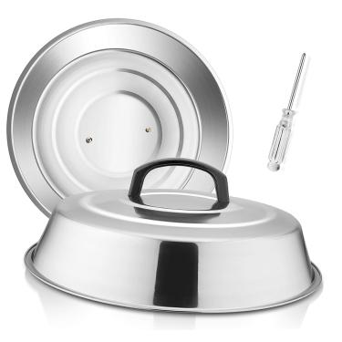 Imagem de HaSteeL Conjunto de 2 cúpulas de derretimento de queijo, tampa redonda de 30 cm, capa de metal a vapor, acessórios de chapa de aço inoxidável para grelha de topo plano/churrasco ao ar livre/cozinha