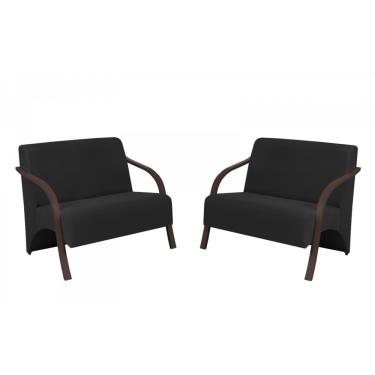 Imagem de Kit 2 Poltronas Namoradeira 2 Lugares Vênus D Salla Suede Braço Madeira