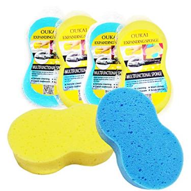 Imagem de Esponja de lavagem de carro, esponjas grandes para lavagem, esponjas de limpeza multiuso com design de espinhas de limpeza de ossos para lavar louças, lavar louças e limpar a cozinha, 4 peças (2 amarelos, 2 azuis)