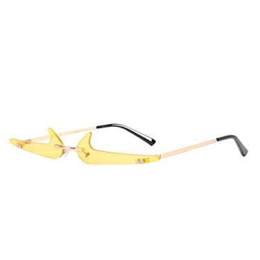 Imagem de Óculos de sol sem aro exclusivos femininos retrô transparentes para o oceano, óculos de sol uv400 masculinos tendência, amarelo dourado, tamanho único