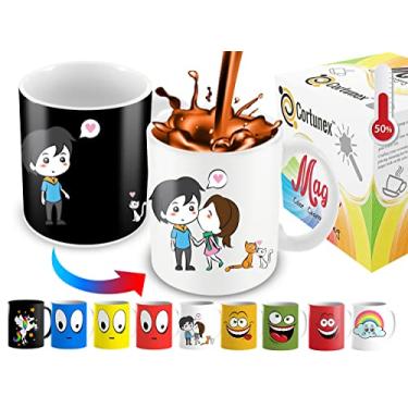 Imagem de (Lovely Cartoon) - Heat Sensitive Mug Colour Changing Coffee Mug Funny Coffee Cup Lovely Cartoon Couples Design Birthday Gift Idea for Him or Her, Mother' Gift for Mom and Father's Day Gift for Dad