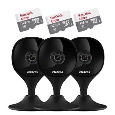 Imagem de 3 Câmeras Wi-fi IMX C Black Intelbras Preta + 3 Cartões microSD 128GB Ultra