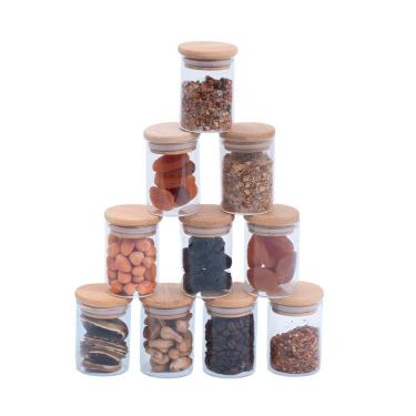 Imagem de Kit 10 potes de vidro herméticos com tampa de bambu 110ml - Oikos