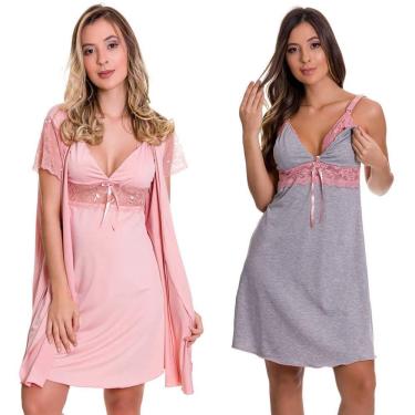 Imagem de KIT Camisolas Amamentação com Robe Maternidade + Camisola Estilo Sedutor - AG-ES206-207-ES220
