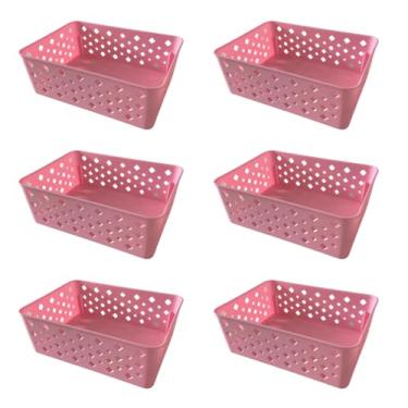 Imagem de Trioplast Kit 6 Cestos Multiuso Organizador Gaveta Empilhável 19x14x6 Cor: Rosa