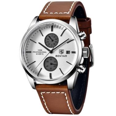 Imagem de Relógio De Quartzo Esportivo Masculino Benyar Luxo Impermeável Cronógrafo Branco