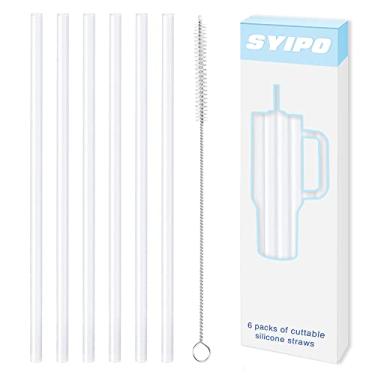 Imagem de Canudos de silicone de substituição para copo Stanley Adventure de 1,134 g, pacote com 6 canudos de silicone reutilizáveis de grau alimentício com escova de limpeza, podem ser cortados — para Stanley