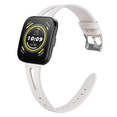 Imagem de Pulseira de couro vintage fina de 22 mm compatível com Amazfit Bip 5, Lamshaw 22 mm, acessórios de pulseira compatíveis com Amazfit Bip 5 / Cheetah Pro / Cheetah / GTR 47mm / GTR 2 / GTR 3 / GTR 3 Pro / GTR 4 / GTR 2e / Falcon / Stratos Smartwatch (branco)