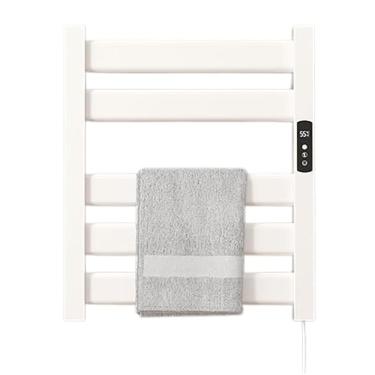 Imagem de Toalheiro aquecido de 5 barras, montado na parede, aquecedor de toalha de aço inoxidável, termostato inteligente, trilho de secagem elétrico, radiadores economizadores de espaço com temporizador, branco, 50 * 55 cm