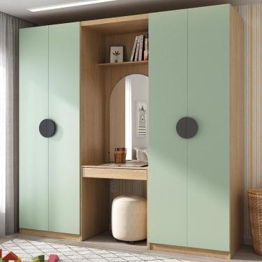 Imagem de Conjunto Modulado Infantil 3 Peças 4 Portas, Módulos Nichos 2 Gavetas Cabideiro e Penteadeira com Espelho Joy Kids CabeCasa MadeiraMadeira