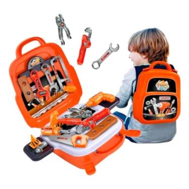 Imagem de Kit Maleta De Ferramentas Infantil 22 Peças Brinquedo com chave de fenda , martelo, bancadinha para meninos e meninas