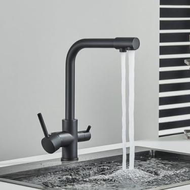 Imagem de Torneira de cozinha de água pura de latão preto e branco alça dupla água potável quente e fria filtro de 3 vias torneiras misturadoras de cozinha, preto fosco, A, 1