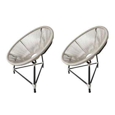 Imagem de Kit 2 Cadeiras Acapulco Corda Náutica Base em Alumínio Preto/areia