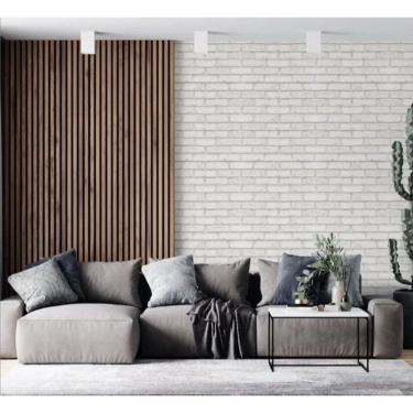 Imagem de Papel de Parede Tijolo Branco Rústico Adesivo Resistente Sala Cozinha Área Gourmet