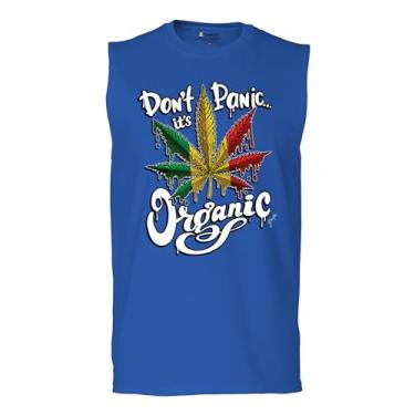 Imagem de Camiseta masculina Don't Panic It's Organic Muscle 420 Weed Pot Leaf Smoking Marijuana Legalize Cannabis Stoner Pothead, Azul, XXG