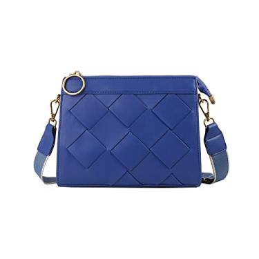 Imagem de OUYGZOU Bolsa feminina fashion clutch de tecido bolsa de ombro feminina bolsa transversal bolsa mensageiro rômbica pequena bolsa quadrada, Azul