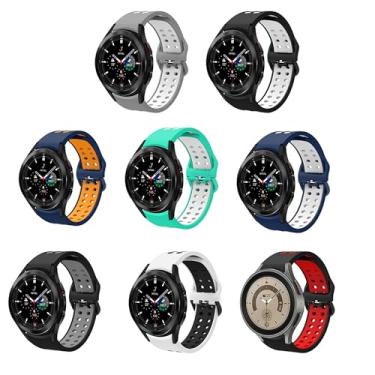 Imagem de Pulseira de silicone masculina, pulseira esportiva ajustável de liberação rápida compatível com Samsung Galaxy Watch 5/Watch 5 Pro/Watch 4 /Watch 4 Classic/Watch 6, duas cores, pacote com 8