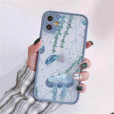 Imagem de Capa de telefone impressa para iPhone X XR XS 7 8 Plus SE2 12 13 mini 11 14 15 Pro Max Capa fosca à prova de choque, água-viva cinza azul 1, para iphone13 pro