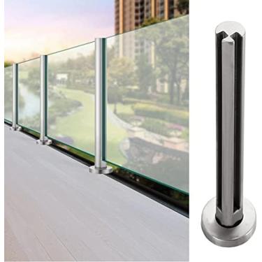 Imagem de Braçadeira de poste de corrimão de plataforma redonda prateada, pilar de painel de corrimão de vidro de aço inoxidável para vidro/plástico/madeira, cerca de balaustrada de pátios de varanda,