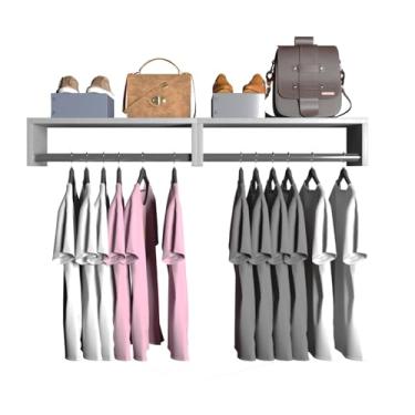 Imagem de ArtMovelar - Kit de 3 Cabideiros com Tampo - Kit de Tampo e Tubo para Cabideiro de Parede - Cabide de Parede em Madeira MDF, Organizadores de Roupas para Parede e Guarda-Roupas - Branco, 60x25x12