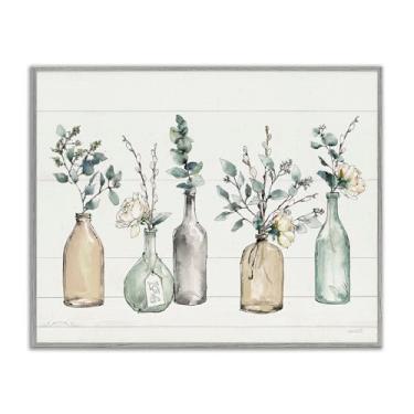 Imagem de Stupell Industries Bottle and Plants Farm Wood Texturizado, Design por Anne Tavoletti Wall Art, 28 x 35, multicolorido para sala de estar, moldura cinza