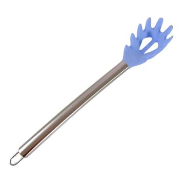 Imagem de Pegador De Macarrão Massas Em Silicone Cabo Inox Utensílio De Cozinha (Azul)