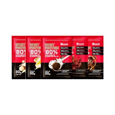 Imagem de Combo - Whey Protein Concentrado 30g - 5 Sachês (Chocolate, Beijinho, Cokies and Cream, Mousse de Maracujá e Milkshake de Chocolate) - Growth